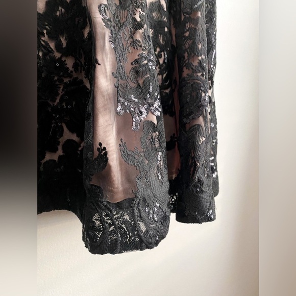 Lulus Love Eternal Black Sequin Embroidered Bustier Skater Dress Floral Applique - Picture 8 of 10